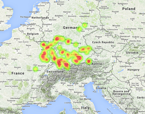 Switzerland fireball heatmap