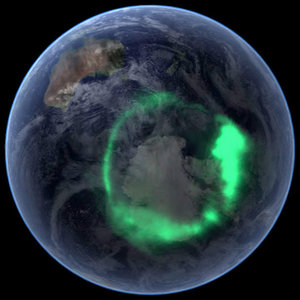 Рис. 29: Южное полярное сияние (над Антарктикой), полученное со спутника в 2005 году.