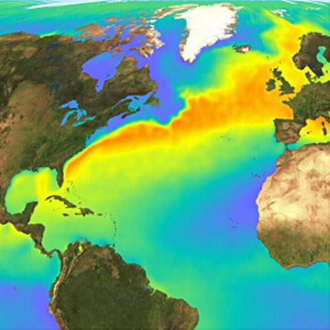 Рис. 148: Температура водной поверхности в Северной Атлантике. 