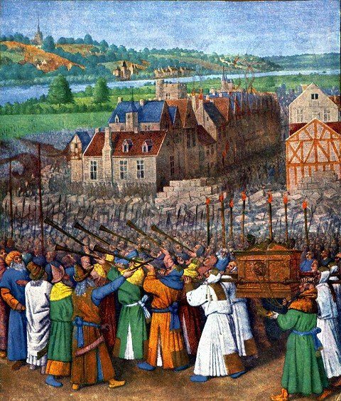 Рис. 165: Взятие Иерихона, Жан Фуке (масло, примерно 1450 г.)