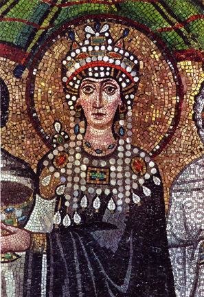 Рис. 196: Императрица Теодора. Фрагмент мозаики в Сан-Витале.