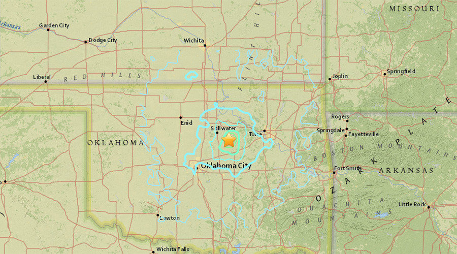 Earthquake map of Oklahoma
