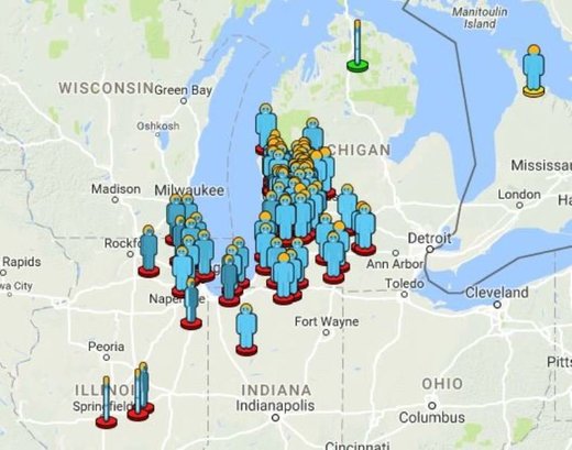 meteor fireball over Michigan map