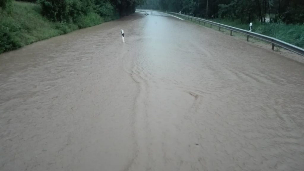 Flooded road in Landshut, Bavaria, Germany, 12 June 2018.