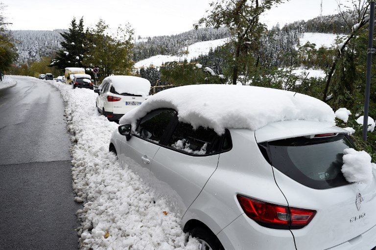 The Route National 88 in central France were hundreds of motorists were left stranded by the snow.