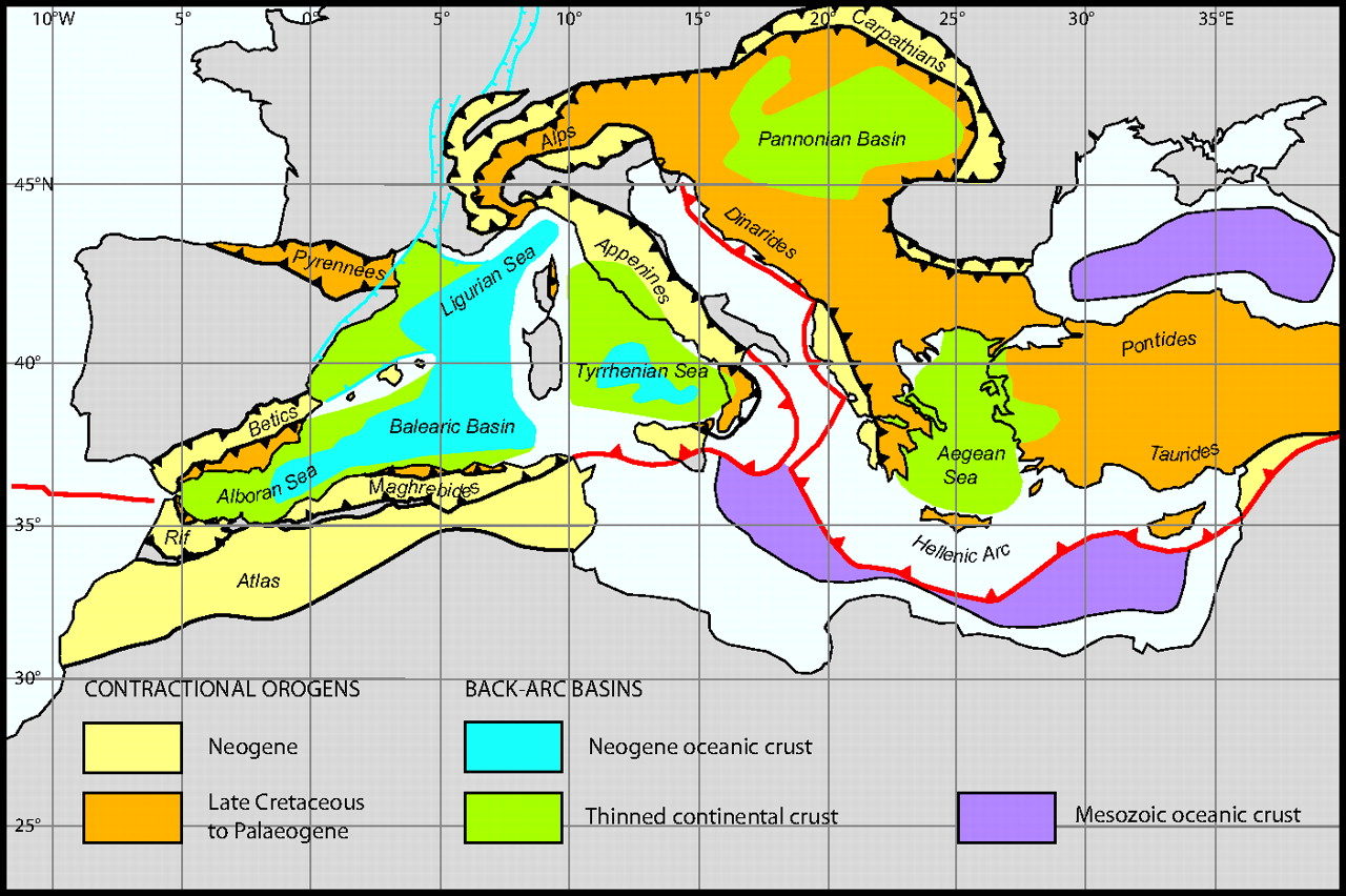 Рис.2. Расположение Крита над зонами субдукции делает его уязвимым к землетрясениям, карта от PLATT et al. 2007. (карта от PLATT et al. 2007)