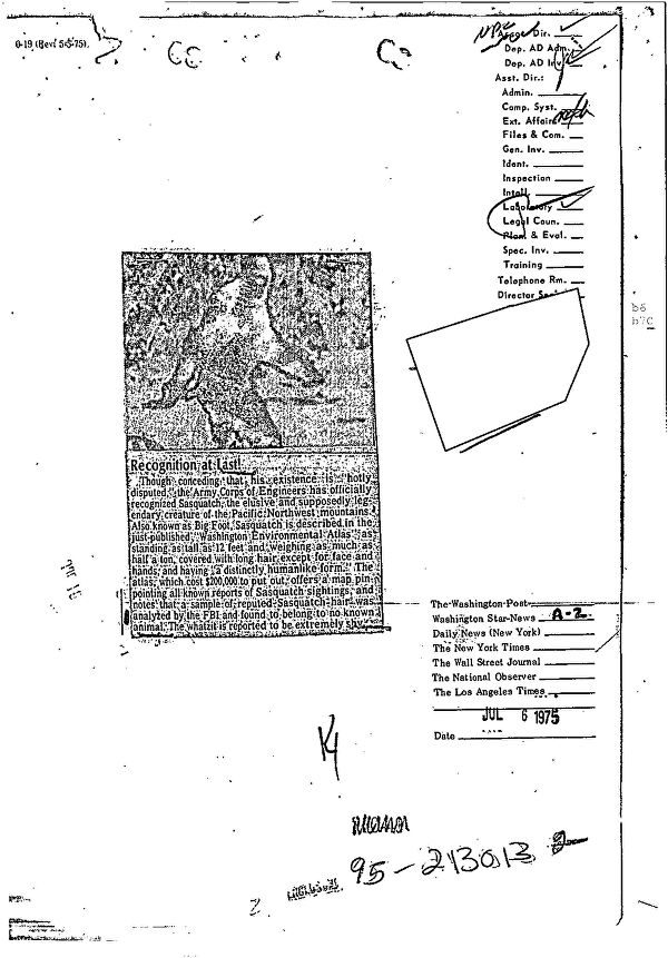 Внутренняя записка ФБР 1977 года об исследовании образцов, которые могли принадлежать снежному человеку