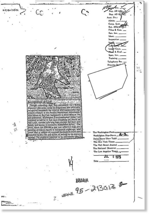 Внутренняя записка ФБР 1977 года об исследовании образцов, которые могли принадлежать снежному человеку