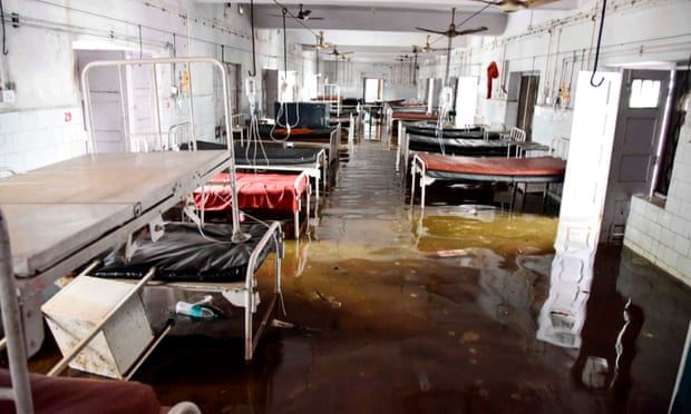 A waterlogged ward in a hospital in Patna, capital of Bihar, after vast areas of the state were inundated by delayed monsoon rains
