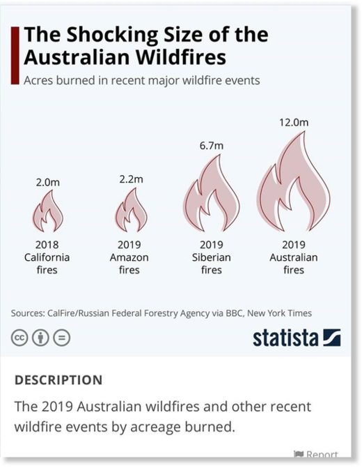 Шокирующее сравнение лесных пожаров в Австралии с недавними пожарами в Сибири, Амазонии и Калифорнии.