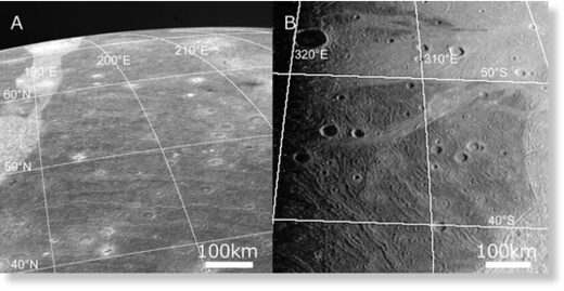 Японские астрономы разгадали загадку огромных впадин на Ганимеде. Они считают, что это ударный кратер