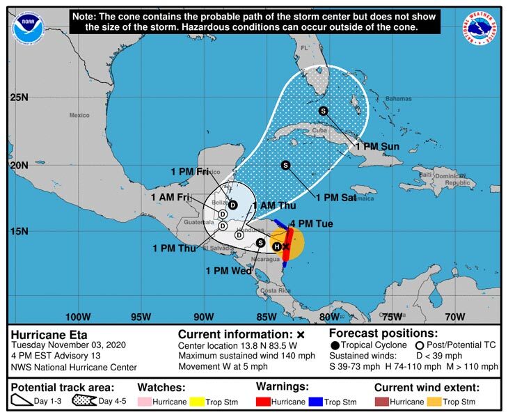 Ураган «Эта» обрушился на Никарагуа и Гондурас