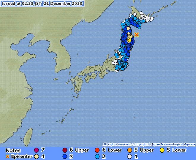 Землетрясение магнитудой 6,5 произошло на северо-востоке Японии