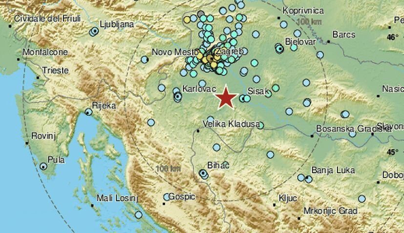 Croatia earthquake map