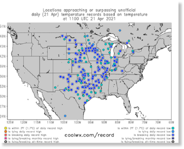Рекордные холода установились в центральной части США