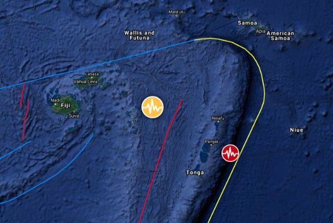 Возле Фиджи и Тонга произошло мощное землетрясение магнитудой 6,1