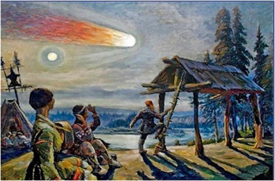 Рисунок со слов очевидцев падения Тунгусского метеорита 30 июня 1908 года