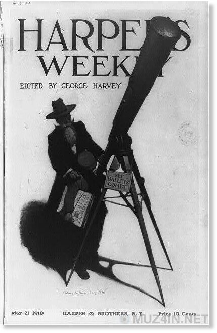 На обложке Harper's Weekly газетчик направляет телескоп на комету