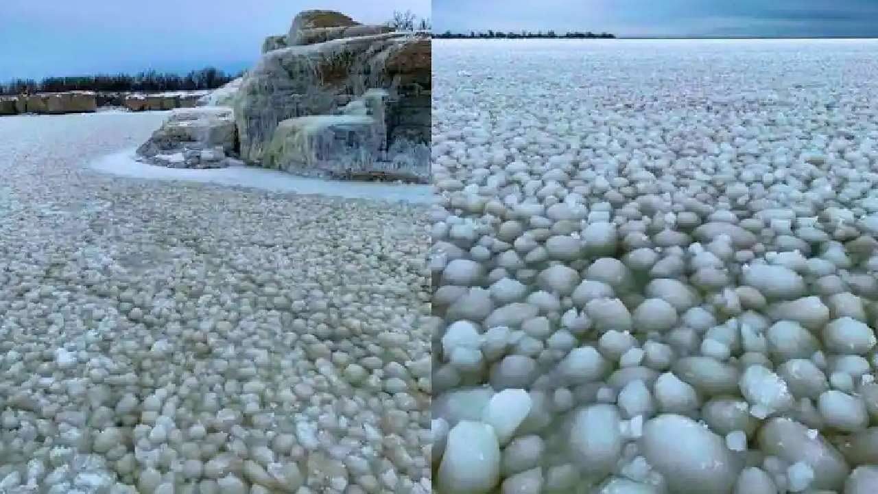 Уникальное явление: озеро в Канаде покрылось ледяными шарами