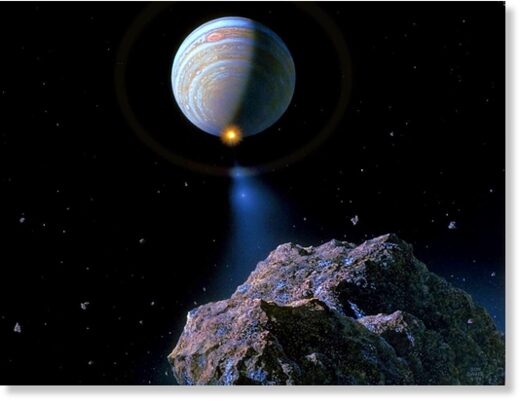 Художественная репродукция фрагмента кометы, летящей на столкновение с Юпитером