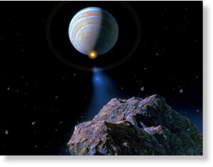 Художественная репродукция фрагмента кометы, летящей на столкновение с Юпитером