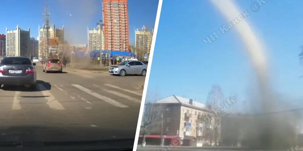 «Торнадо» посреди сибирского села попал на видео