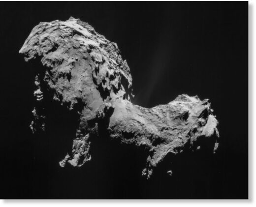 Снимок кометы 67P/Чурюмова — Герасименко, сделанный в 2014 году камерой космического аппарата «Розетта». Фото: ESA/Rosetta/NAVCAM, CC BY-SA IGO 3.0