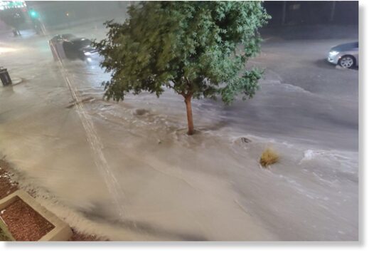 A Las Vegas street turns into a river, as the flash flood poured into multiple strips and casinos.