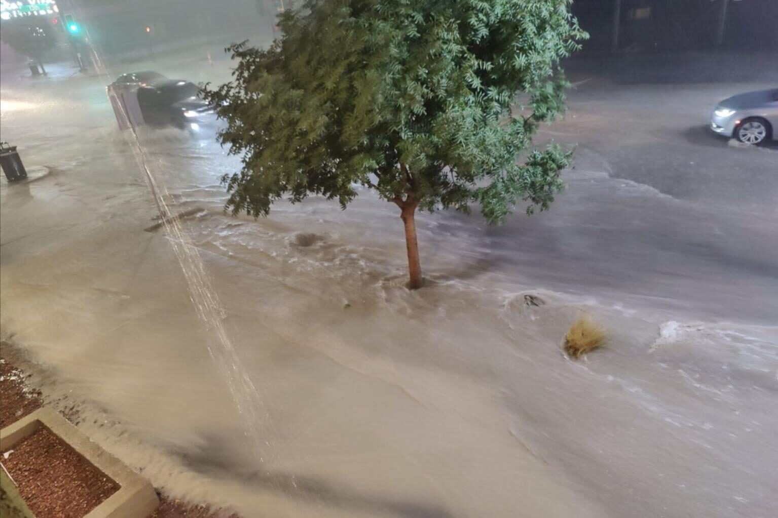 A Las Vegas street turns into a river, as the flash flood poured into multiple strips and casinos.