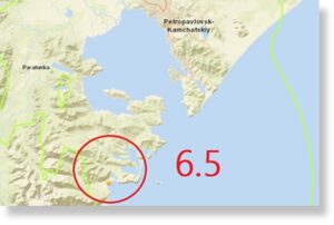 Землетрясение магнитудой 6,5 произошло у восточного побережья полуострова Камчатка