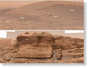 Склоны, выступы и уступы, которые сфотографировал марсоход Curiosity в кратере Гейла